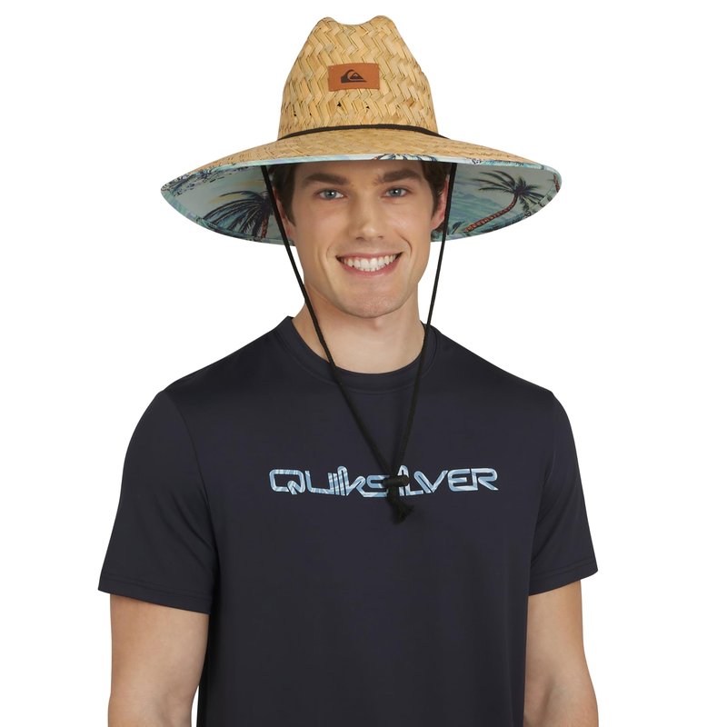 Quiksilver Men's Wide Brim Outdoor Lifeguard Straw Sun Hat, Aqua, Large/X-Large