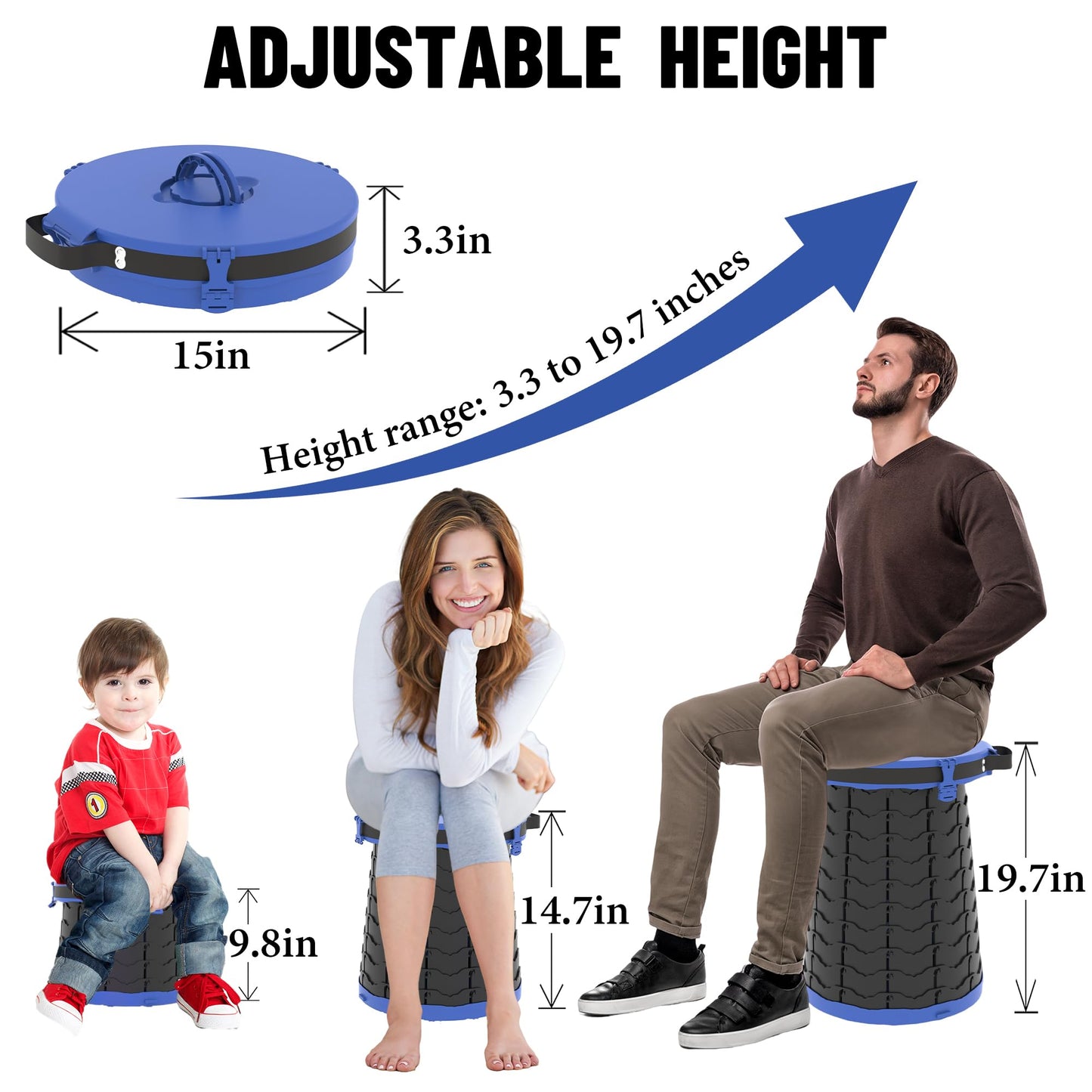 ALEVMOOM XXL Portable Toilet for Camping,880lbs Capacity,19.7" H Adjustable Outdoor Toilet with 7 Garbage Bags,Porta Potty for Adults,Collapsible Luggable Loo for Camping-Blue