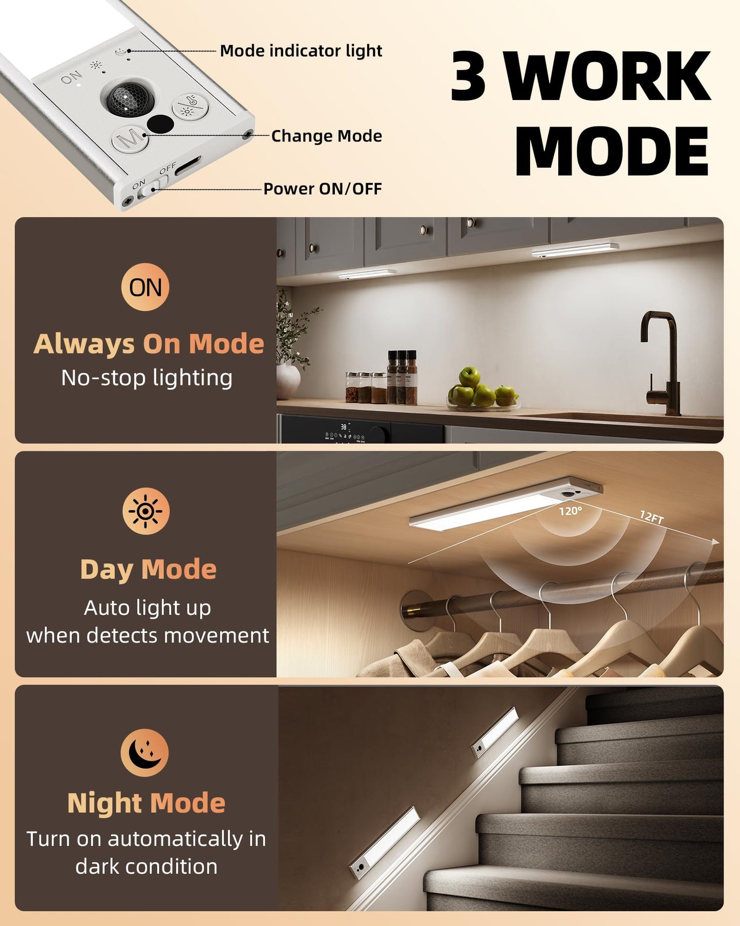 EZVALO 10inch Under Cabinet Lighting, LED Motion Sensor Light Indoor, 2400mAh USB Rechargeable Closet Lights, Dimmable & Magnetic Wireless Under Counter Lights for Kitchen, Pantry, Stairs (2 Pack)