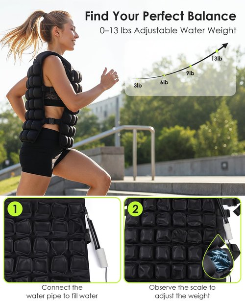 Water-Filled Weighted Vest for Women & Men, 6lb/8lb/10lb/12lb, Weight Adjustable 1-13lb Workout Vest Washable, Comfortable Fit, Odor-Free & Cool for Walking, Running, Training, Fitness, Weightlifting