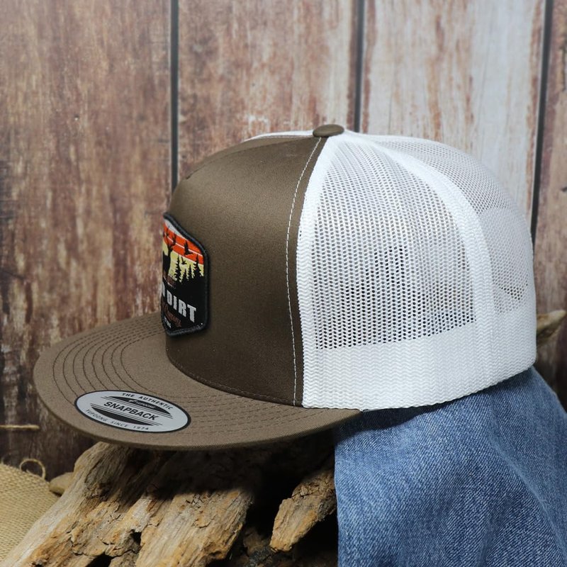 Red Dirt Hat Company Open Season 5-PanelAdjustable Snapback Hat, Trucker Cap w/Ventilated Mesh Back & Snap Back Closure, Structured Baseball Cap for Men & Women - Brown/White, One Size Fits All