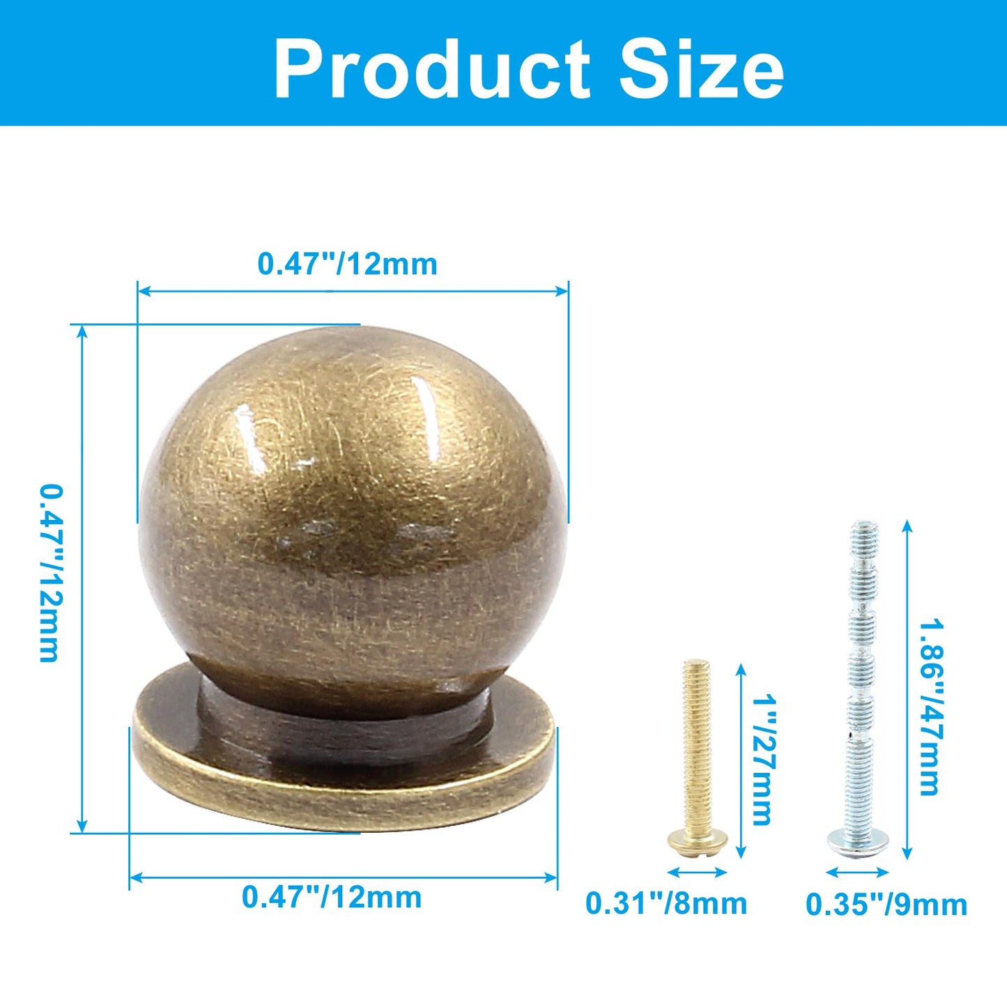 Jiozermi 4 Packs 1/2 Inch(12mm) Diameter Mini Round Solid Brass Knobs, Brass Pulls, Gold Mini Drawer Pulls, Mini Knobs for Jewelry Box, Bronze