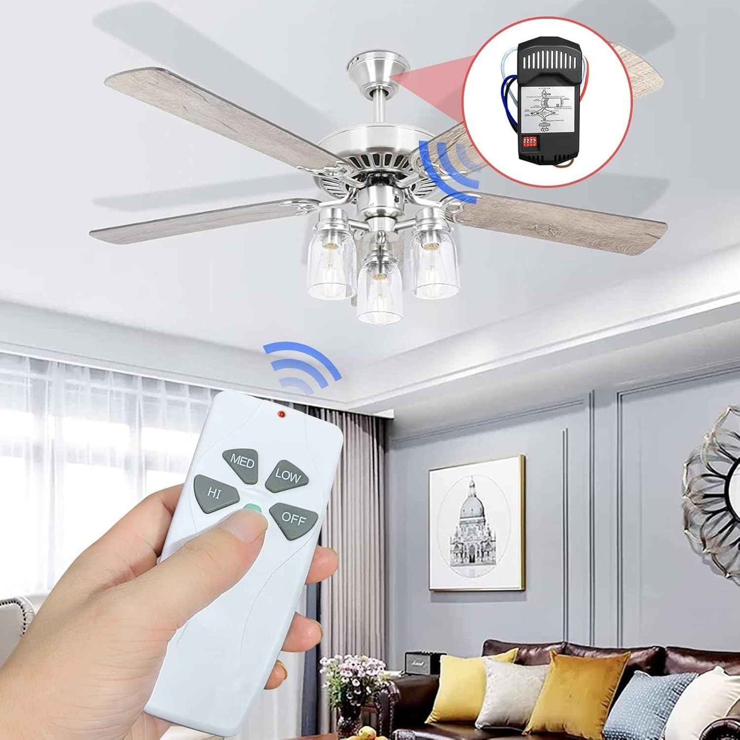 Universal Ceiling Fan Remote Control Kits with Light Dimmer 3 Speed FAN28R Receiver Lamp Dim Remote Replacement for Harbor Breeze Hampton Bay Hunter,Replace FAN-53T 2AAZPFAN53T 11T KUJCE9103 UC7030T