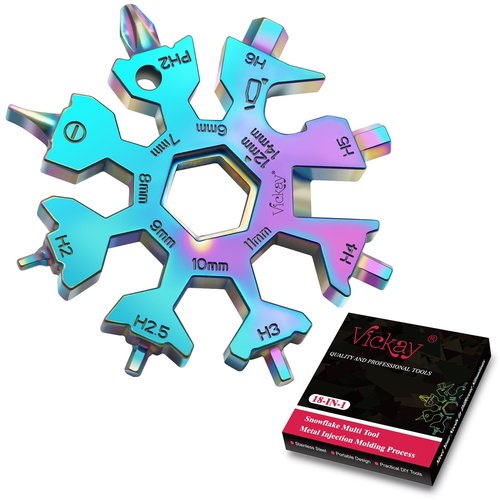 Vickay 18 in 1 Snowflake Multi Tool, Phillips Flat Screwdriver Kit/Wrench/Bottle Opener, EDC Camping Gear, Gifts for Men (Colorful)