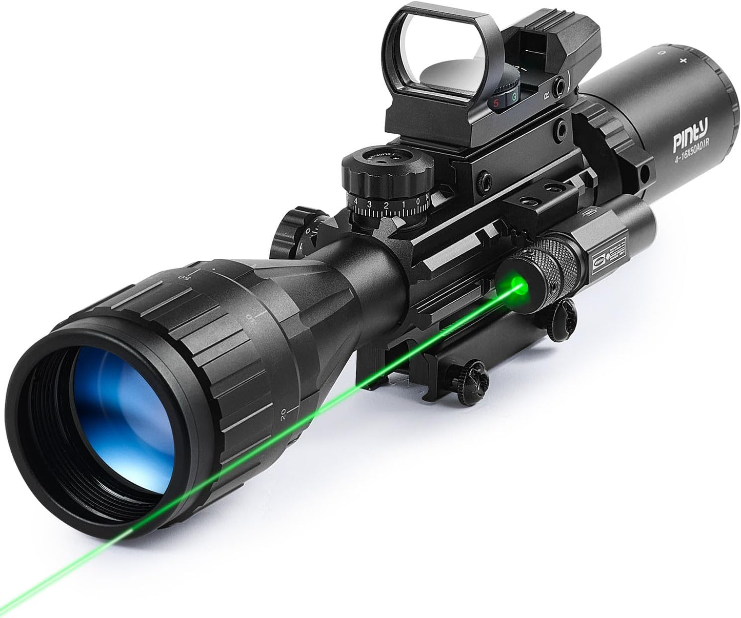 PINTY Tactical Rifle Scope Combo - Illuminated Optics & Red Dot Sight | 3-9x32, 4-12x50, 20mm Picatinny Rail