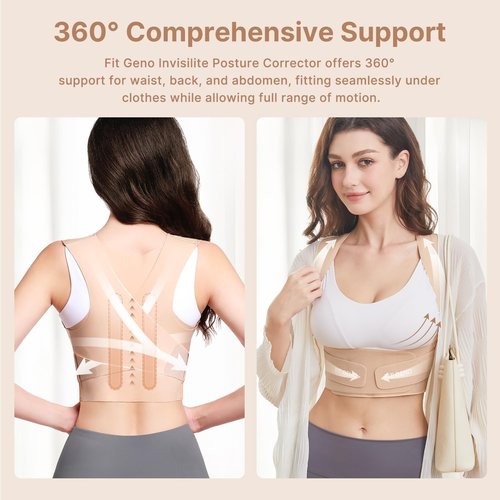 Fit Geno Posture Corrector for Women Invisilite: Invisible Lightweight Back Brace for Neck Shoulder & Upper Back Pain Relief - Improve Posture Correct Hunchback Slouching Under Clothes Large