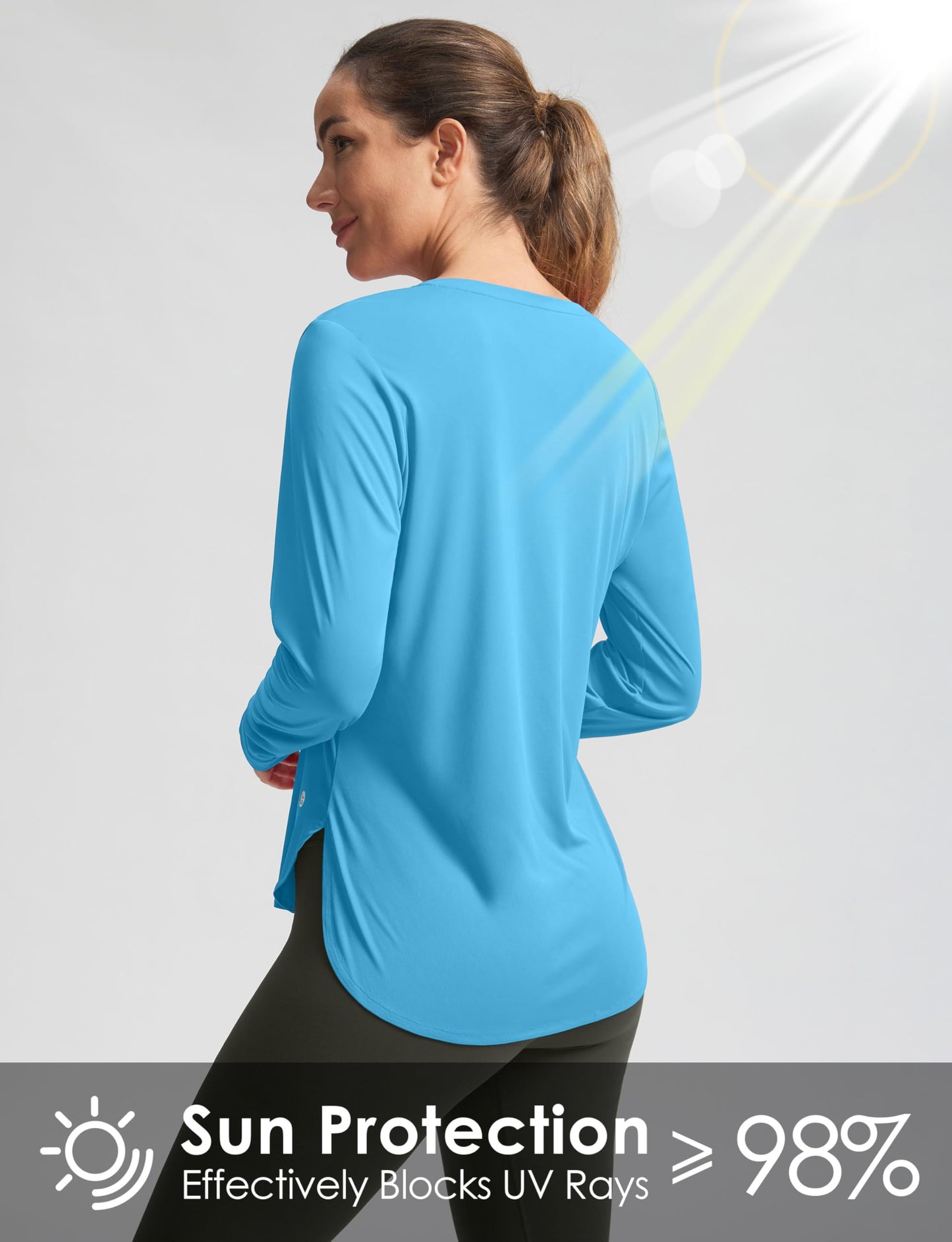 Women's Sun Shirts UPF 50+ Long Sleeve UV Protection Shirt Lightweight Quick Dry Workout Hiking Tops for Women(Sky Blue,L)