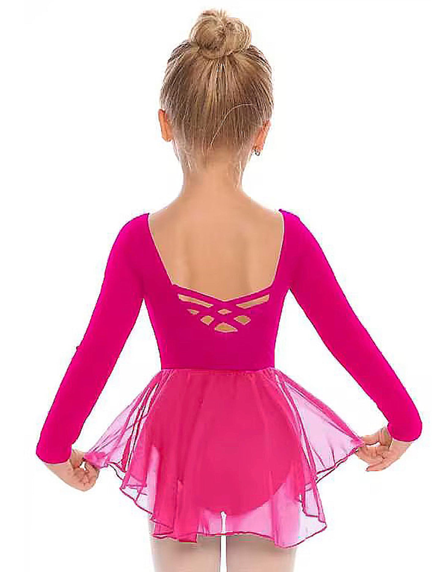 Arshiner Kids Girls Classic Long Sleeve Leotard Dance Ballet Dress Rose Red