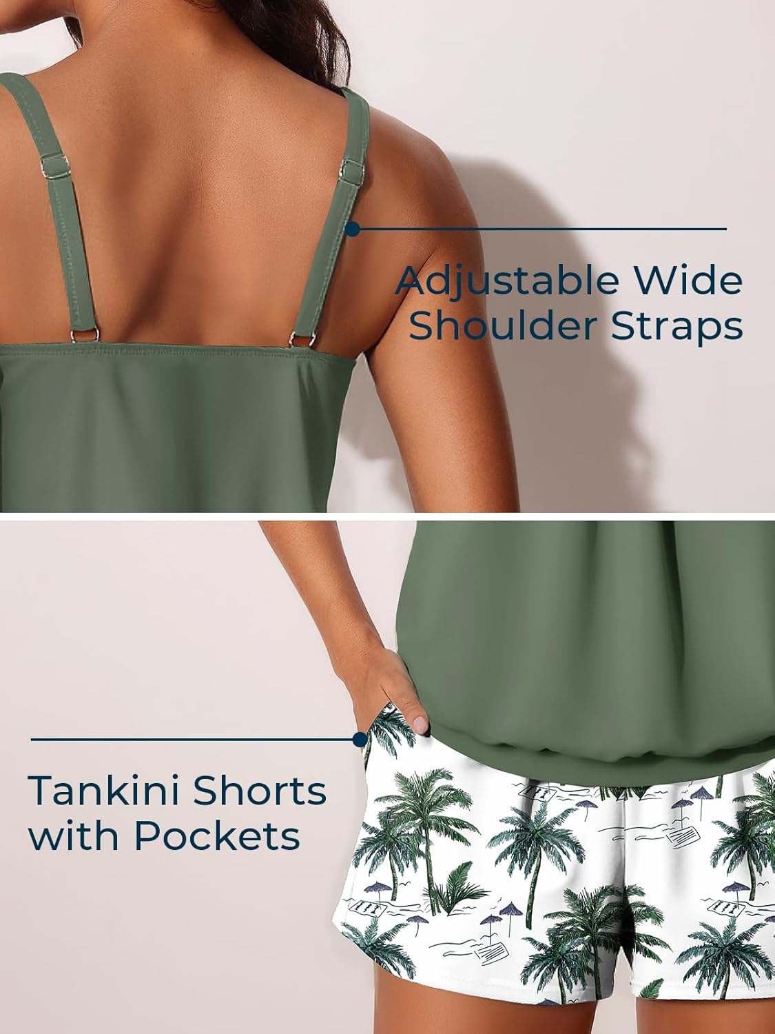 Summer Mae Blouson Womens Tankini Swimsuits 2026 Modest Tummy Control Bathing Suits Swim Shorts with Pockets for Beach
