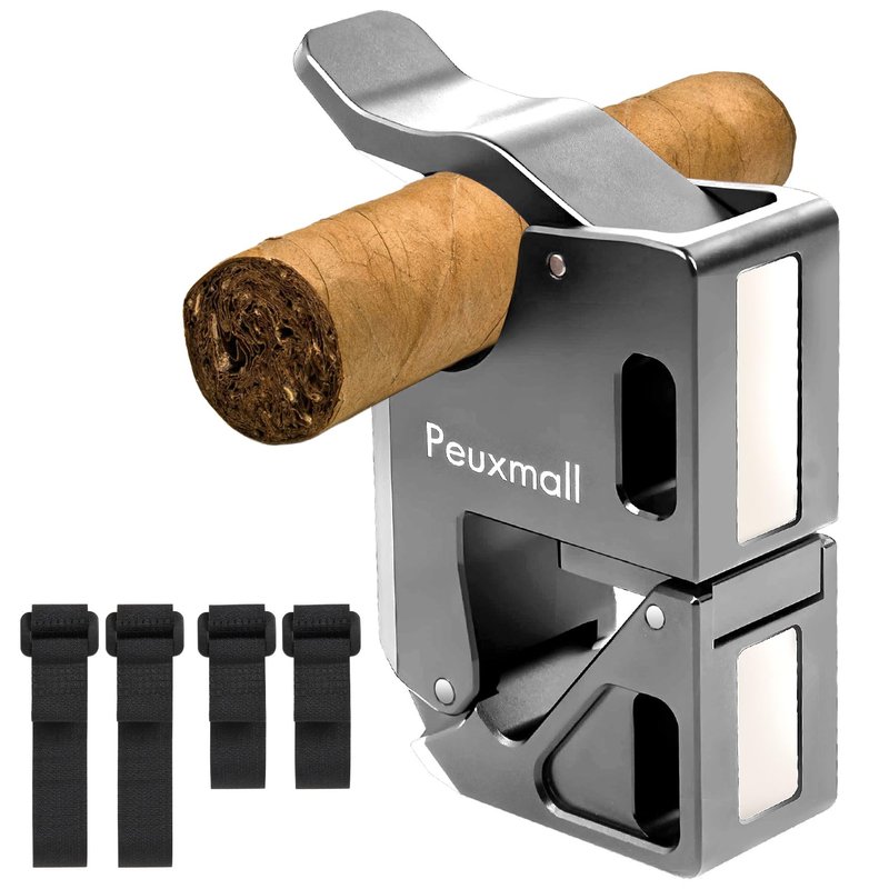 Peuxmall Magnetic Cigar Holder for Golf Cart - Aluminum Alloy Stand Clip Hold 30-60 Rings, 4 Adjustable Straps & Clips onto Cart with Silicone Pad, Ideal Golf Gifts for Golfers (Gray)