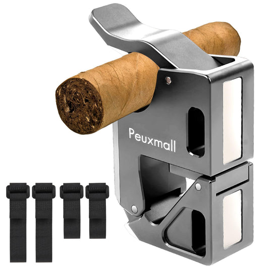 Peuxmall Magnetic Cigar Holder for Golf Cart - Aluminum Alloy Stand Clip Hold 30-60 Rings, 4 Adjustable Straps & Clips onto Cart with Silicone Pad, Ideal Golf Gifts for Golfers (Gray)