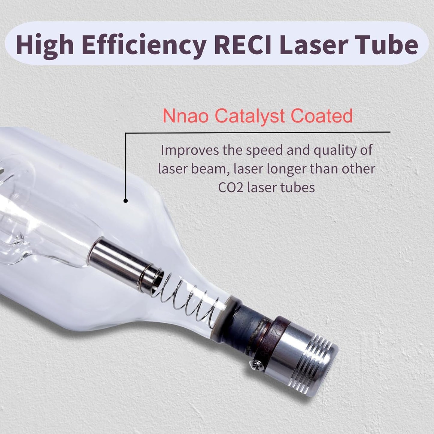 MCWlaser RECI W2 CO2 Laser Tube - 90W/100W Power, 1240mm Length, 80mm Diameter, 10,000h MTTF