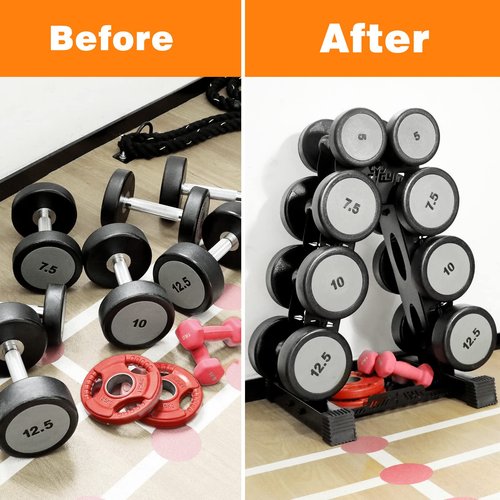 BRTGYM Dumbbells Rack Weight Stand (Rack Only), 13GA Steel Constructed, Max Support 470lbs, 4- Tier Compact Design 16.3"L x 15.6"W x 24.5"H
