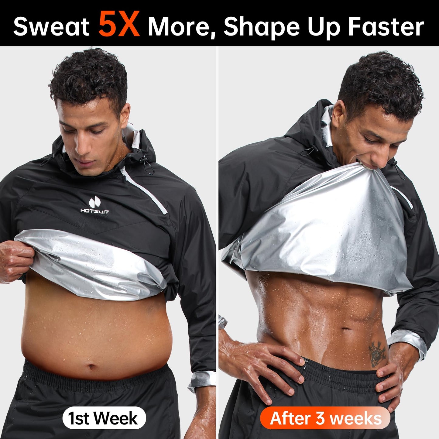 HOTSUIT Sweat Suits Sauna Suit Men Weight Loss Gym Exercise Workout Jacket, Black, L