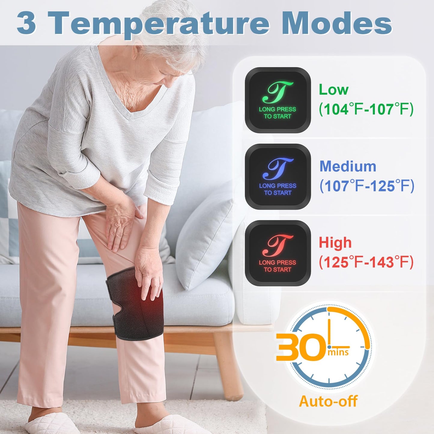 Telepepe Heated Knee Brace, Cordless Knee Heating Pad for Arthritis, 3 Temperature Modes Knee Warmer, 3000mAh Battery Operated Knee Wrap for Men Women Seniors, Black(Single)