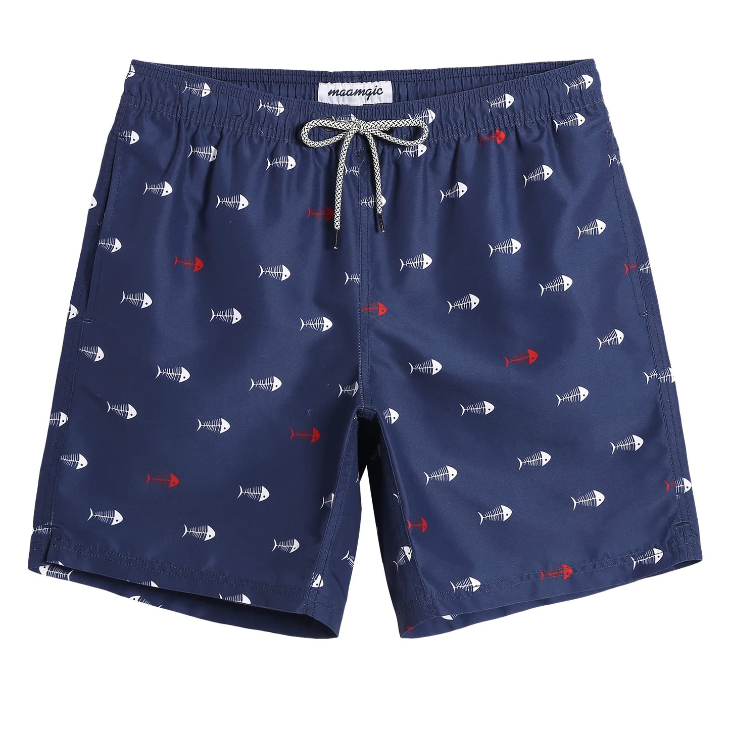 maamgic Mens Swim Trunks Quick Dry Swim Shorts with Mesh Lining Funny Swimwear Bathing Suits 7inch Navy Blue X-Small
