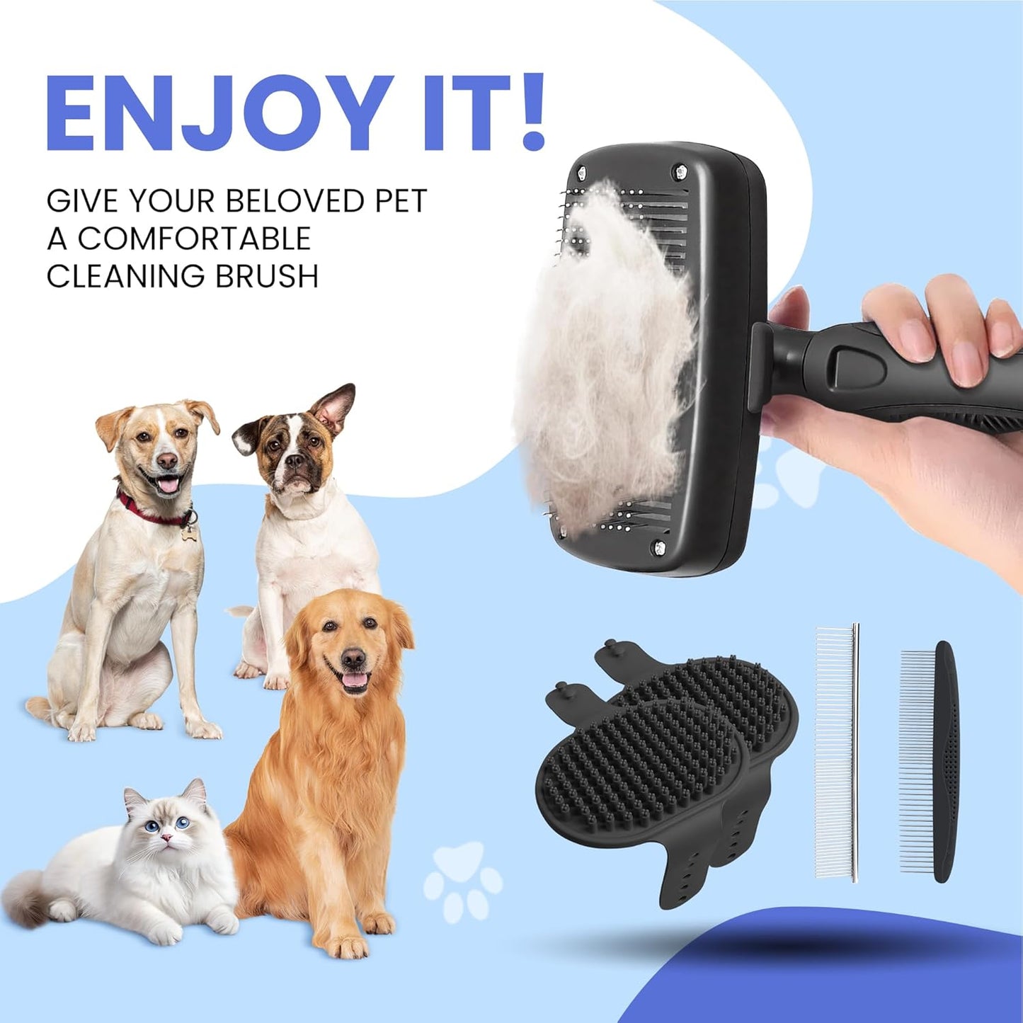 Skiennix Self-Cleaning Shedding Brush - 5-in-1 Pet Grooming Kit for Dogs & Cats | Skin-Friendly Tool, Black