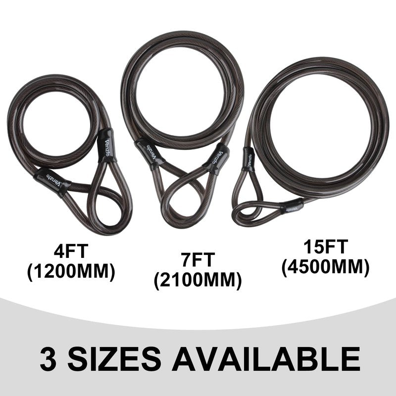 Venzio Heavy Duty 4FT 12mm (1/2 inch) Bike Lock Cable with Loops, Security Steel Lock Cable, PVC Coated Anti-Theft Chain for Bicycle, Gate, Grill, Generator