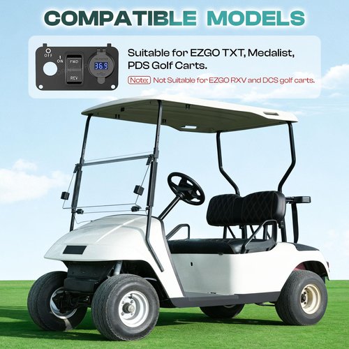 DRIVE UP Golf Cart Key Switch Console Plate, EZGO Forward Reverse Switch Plate Fits EZGO TXT, Medalist, PDS Golf Carts, Equipped with DC 9V-48V 3.1A Fast Charge Dual USB Charger, LED Digital Voltmeter