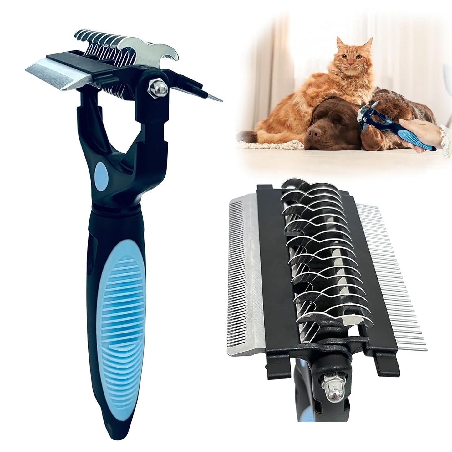 Skiennix 3-in-1 Pet Grooming Brush - Double-Sided Deshedding Tool with Stainless Steel Teeth | Ergonomic Handle for Dogs & Cats, Safe for Long/Short Hair