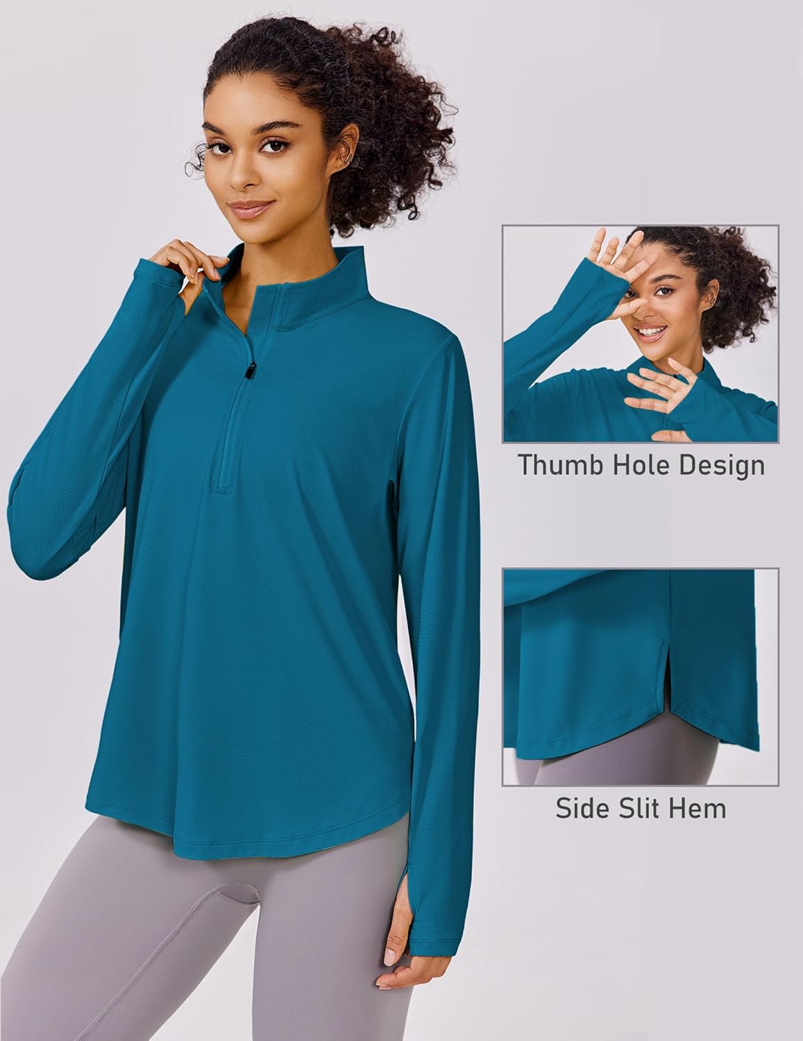 PINSPARK Long Sleeve Workout Tops - UPF 50+ Sun Protection, Quick Dry Athletic Shirt for Running & Hiking
