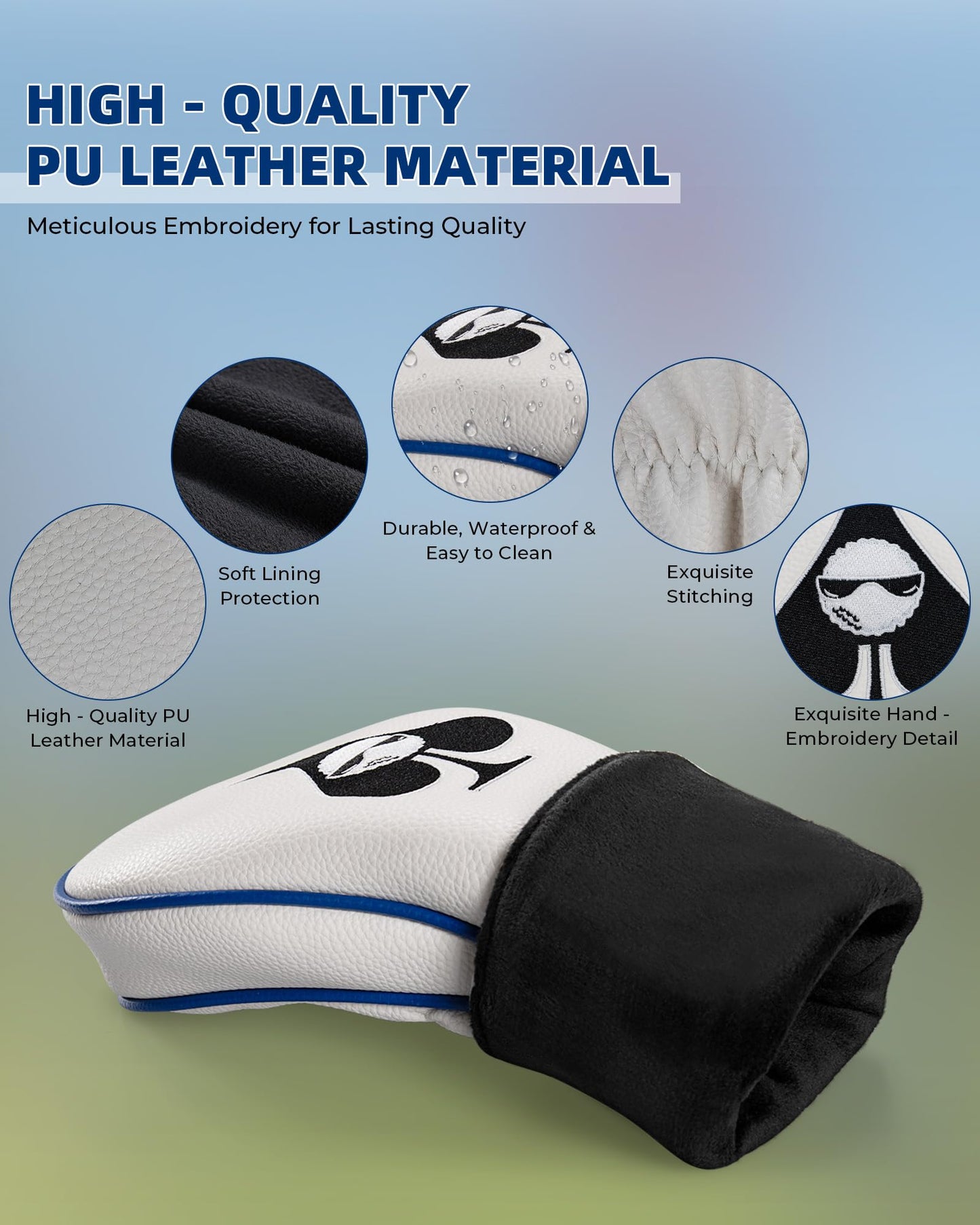 Golf Club Head Covers, Poker Golf Headcovers for Woods and Driver Fairway Hybrids Women Men, Premium PU Leather Magnetic Blade and Mallet Putter Covers 1, 3, 5 and X