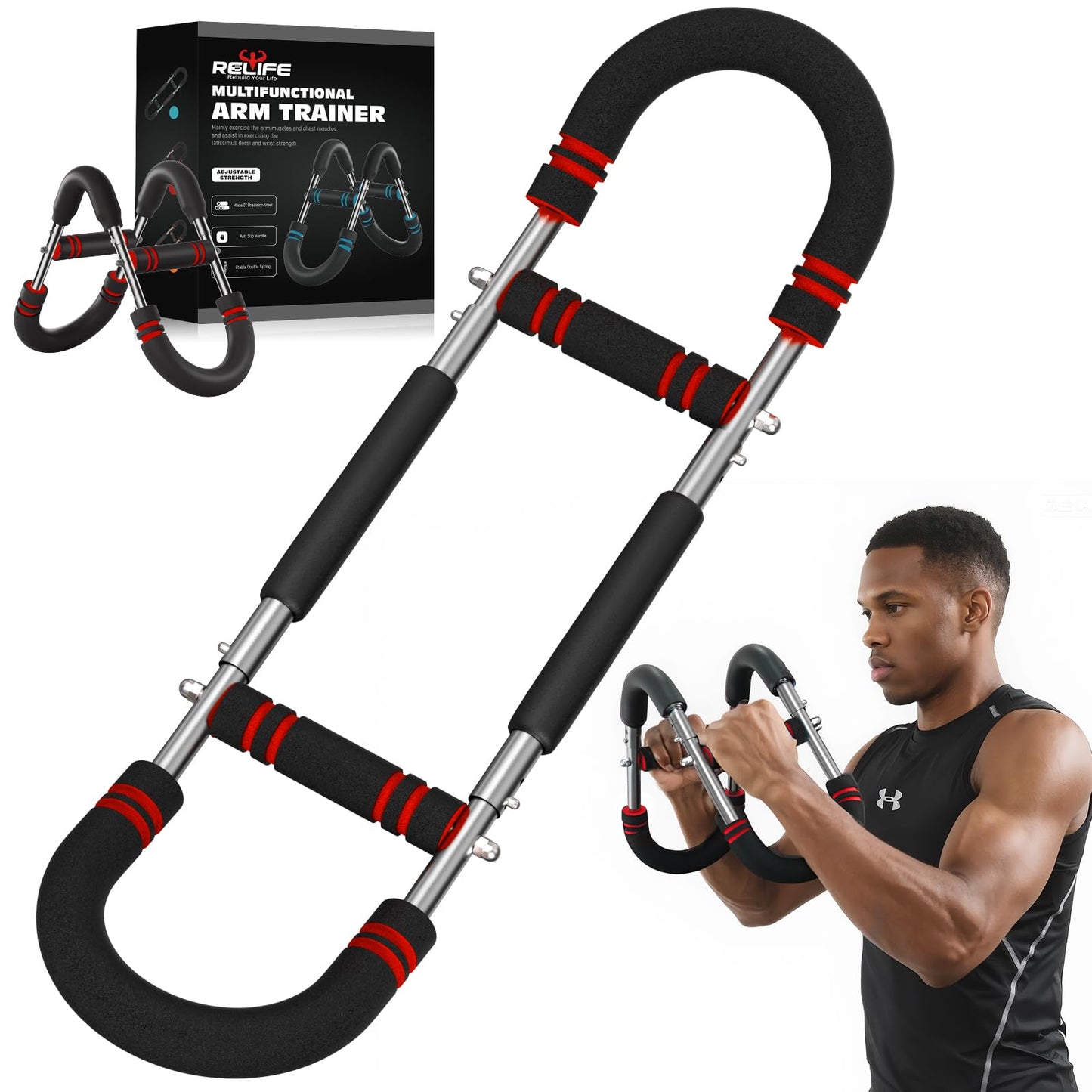 Relife Twister Arm Trainer,40-130lbs Arm Trainer for Forearms & Chest Muscle Training Workout,Adjustable Spring Resistance Chest Exercise, Portable Home Gym Strength Equipment for Men & Women