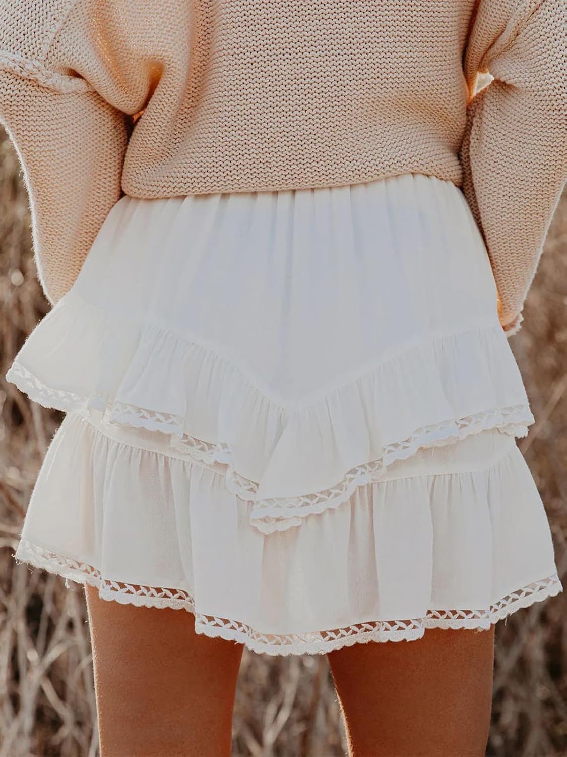 Aoudery Flowing Shorts for Women - Casual Boho Ruffle Tiered Skorts | High Waist Mini Golf & Tennis