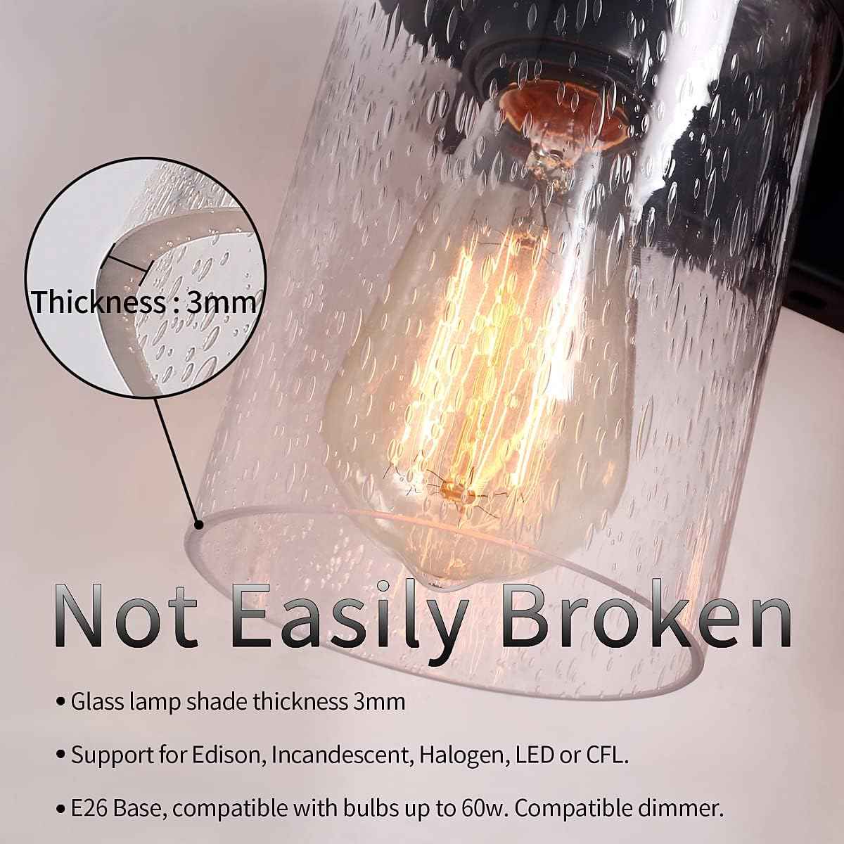 Farmhouse 2-Light Vanity Lights for Bathroom - Rustic Black Wood & Glass Sconces