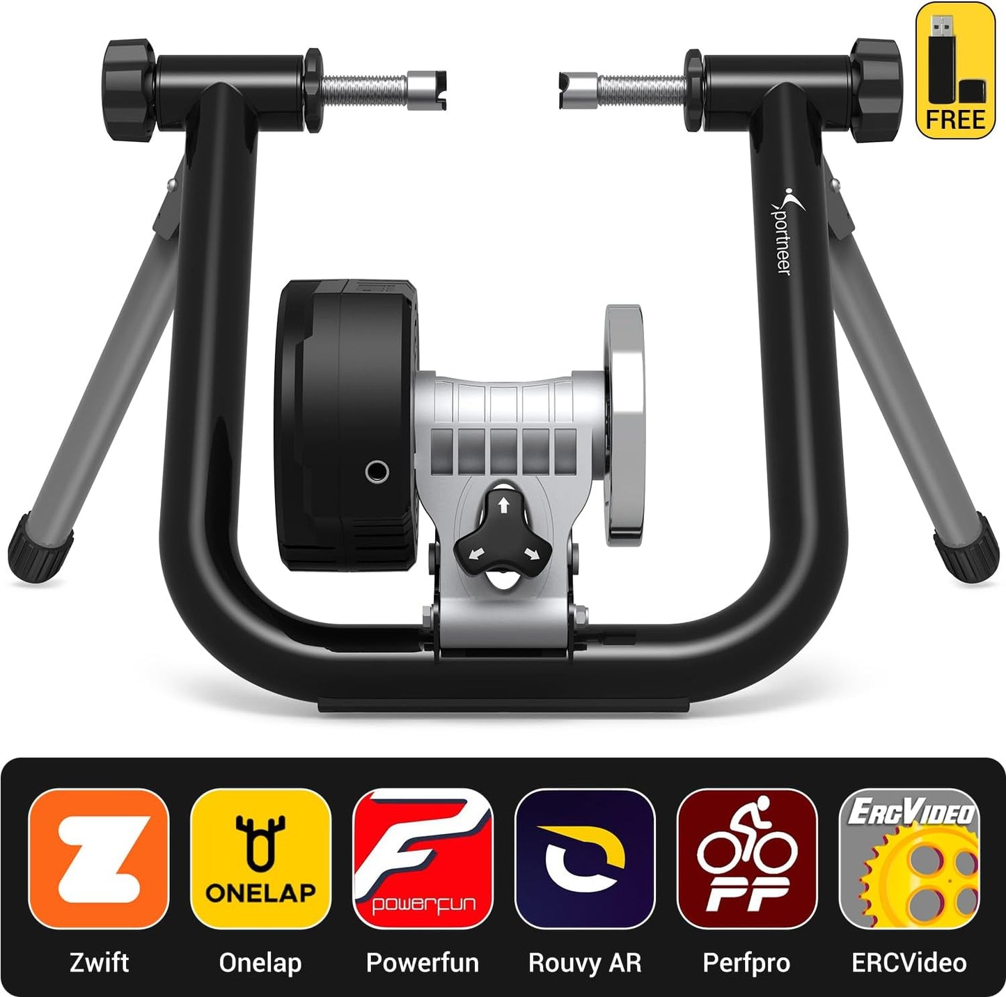 Sportneer Smart Bike Trainer Stand - Compatible with 26-29" & 700C Wheels | Bluetooth 4.0 & ANT+ for Zwift, Rouvy AR
