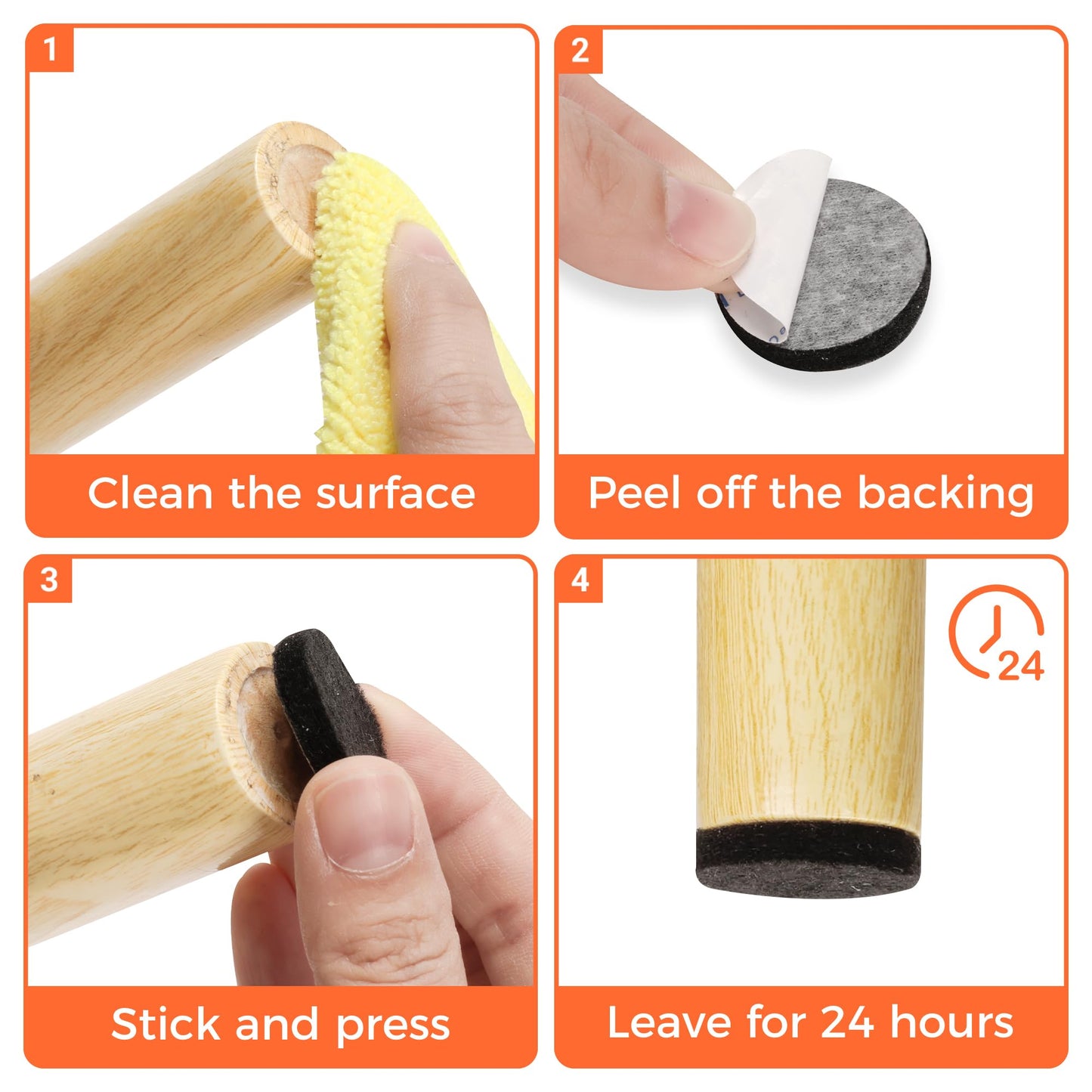 Felt Furniture Pads 120 PCS, Non Slip Self Adhesive Felt Pads Chair Leg Floor Protectors for Furniture Feet Wood Hardwood Floors, 1 inch Round, Black