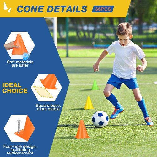 Durable 7-Inch Soccer Cones | 36pcs Plastic Traffic Cones for Sports Training & Agility Drills