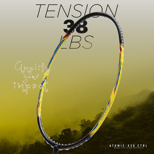 Hundred Atomic-X 38 CTRL Carbon Fibre Strung Badminton Racket with Full Racket Cover (Black/Lime) | for Intermediate Players | 83 Grams | Maximum String Tension - 38lbs