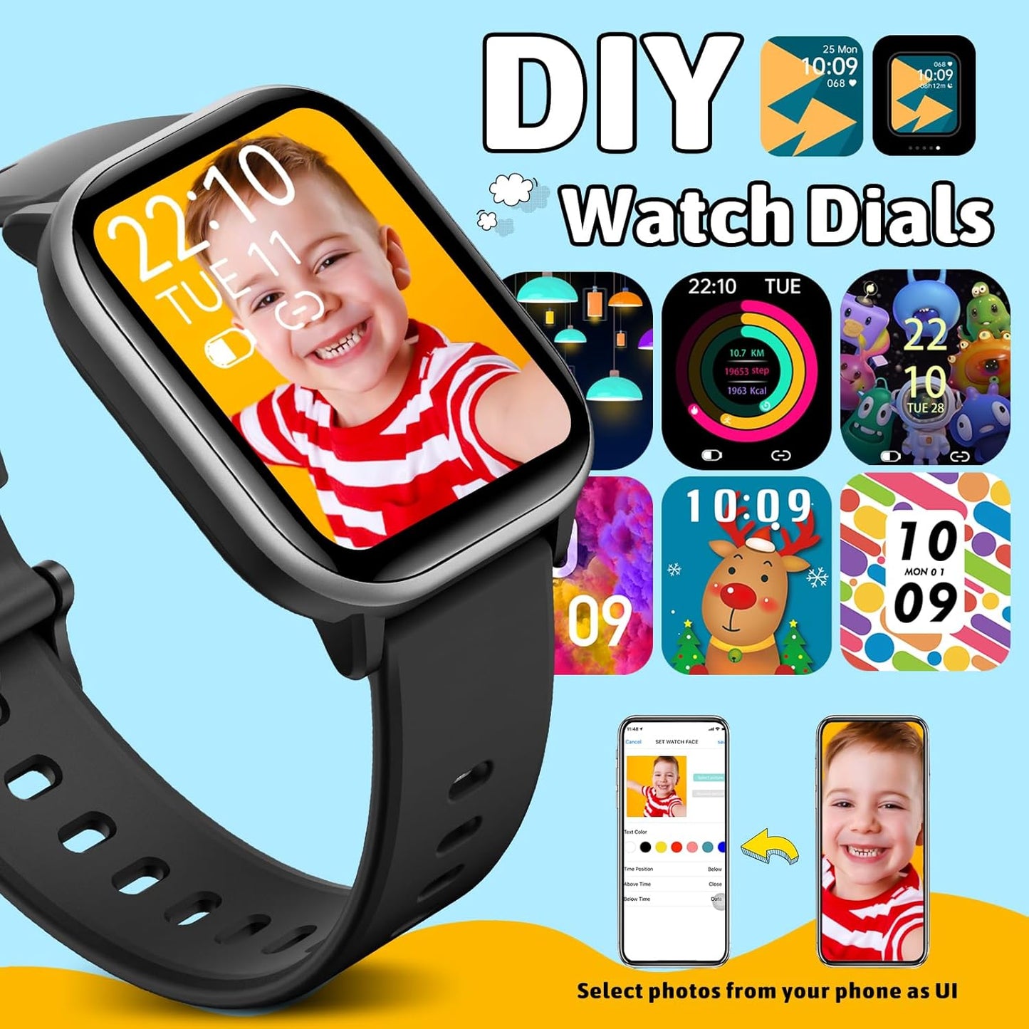 Skiennix SmartWatch for Kids - 20 Sport Modes, Pedometer & Sleep Monitor | Black, Ages 6-16
