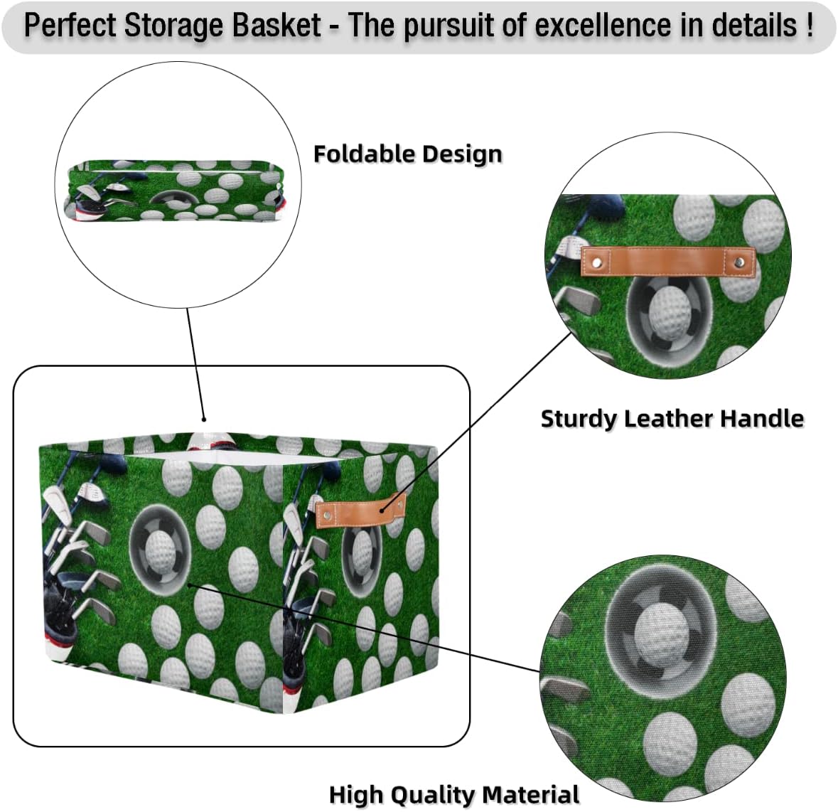 Skiennix Golf Ball Storage Basket - Foldable Fabric Organizer with Handle for Home & Office | 1 Pack