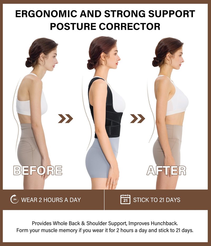 URSEXYLY Back Brace Posture Corrector for Women and Men, Breathable Shoulder Brace, Upper and Lower Back Pain Relief, Adjustable Full Back Support(Medium,Black)