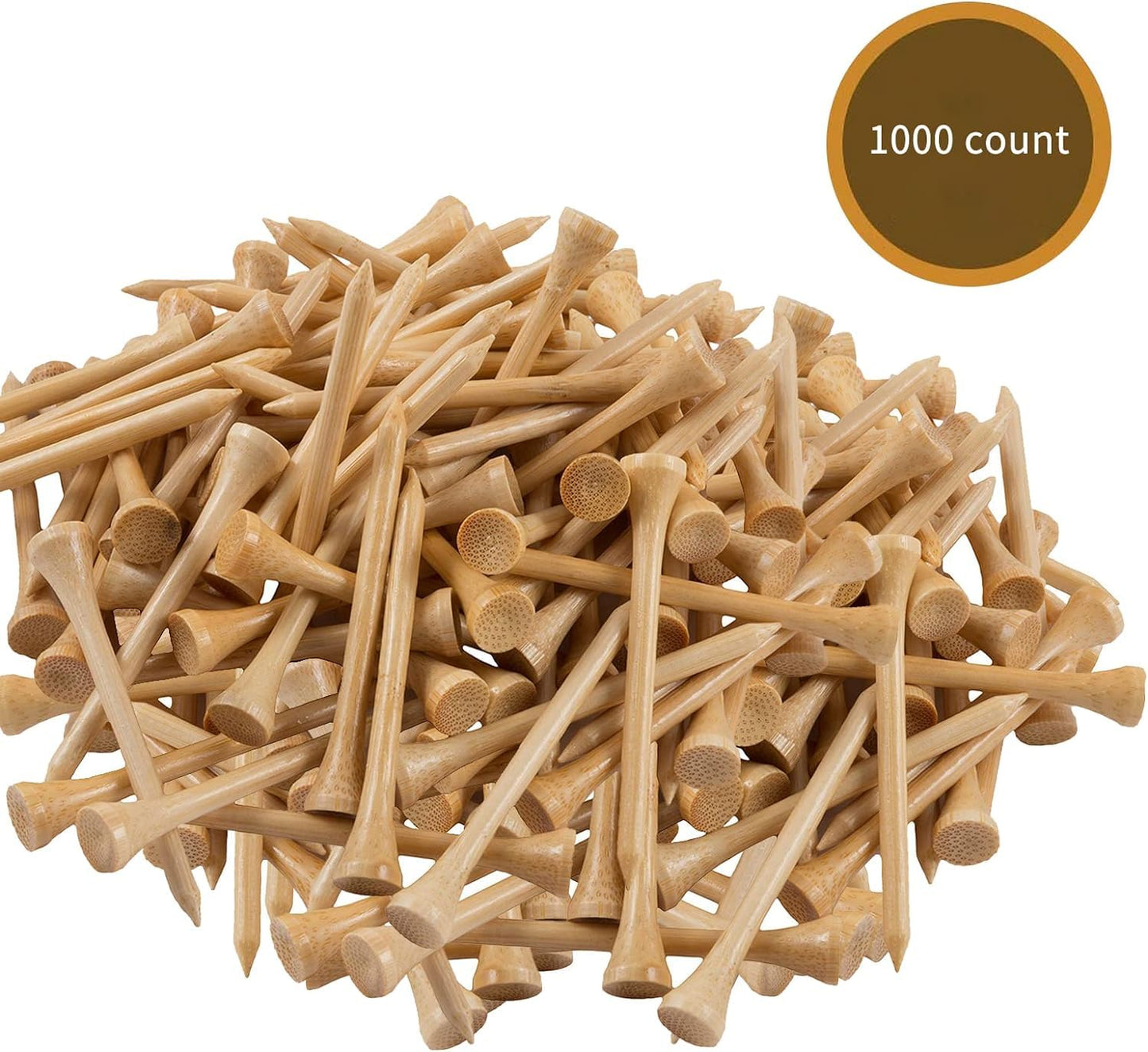 KLLsmDesign 1000pcs Per Pack Natural Bamboo Golf Tees, 2.75 Inch (7cm) Length, PGA Approved for Professional Player or Beginner's Trainning. Stronger Than Wood, No Side Spin Friction.