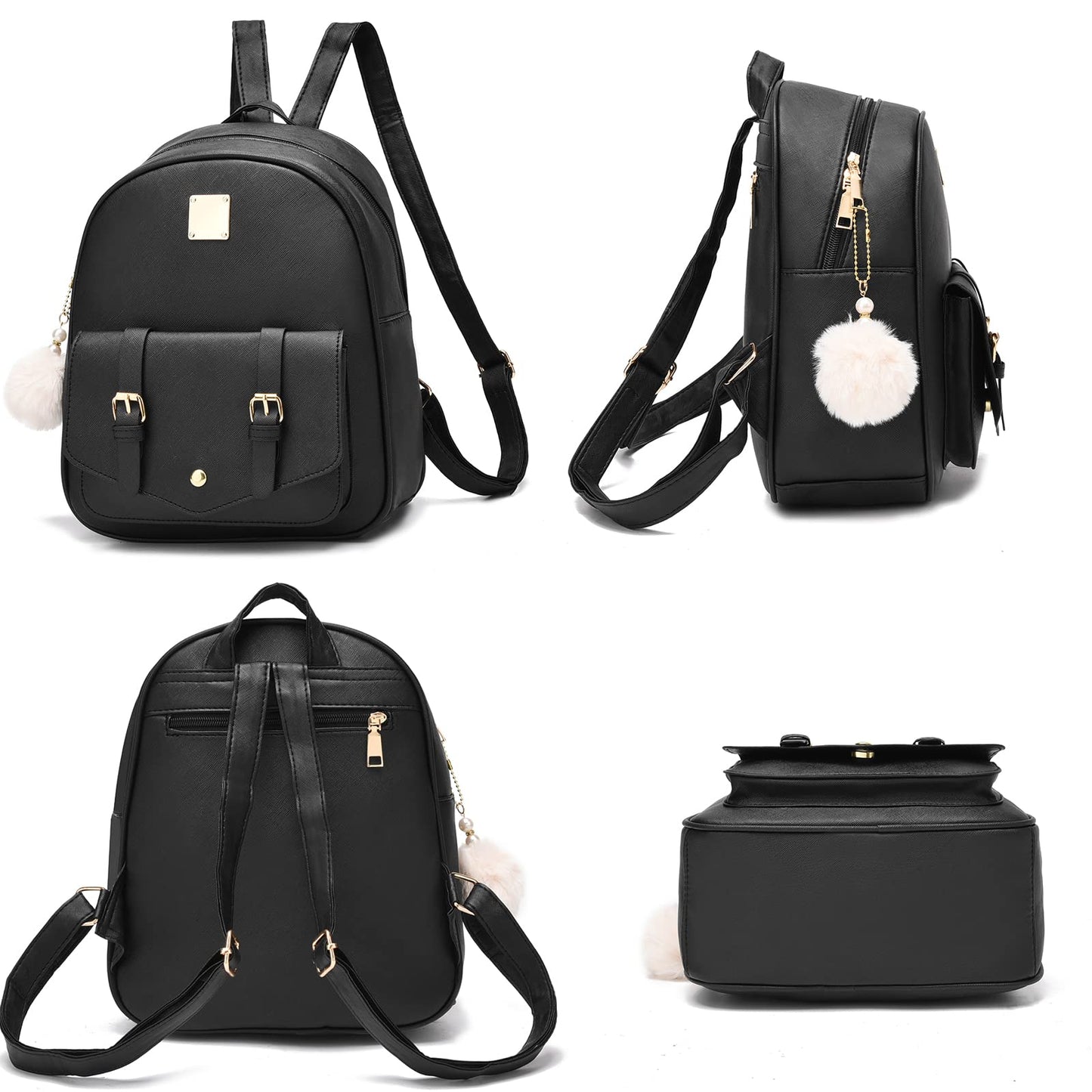 I IHAYNER Mini Backpack Purse for Teen Girls 3-PCS Fashion Backpack Cute Travel Daypacks Women Pompom Backpack Shoulder Bag (Purple-1)