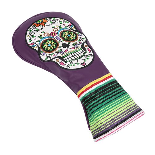SHABIER Purple Golf Fairway Headcover with Green Embroidery Sugar Skull Design for Golf Club