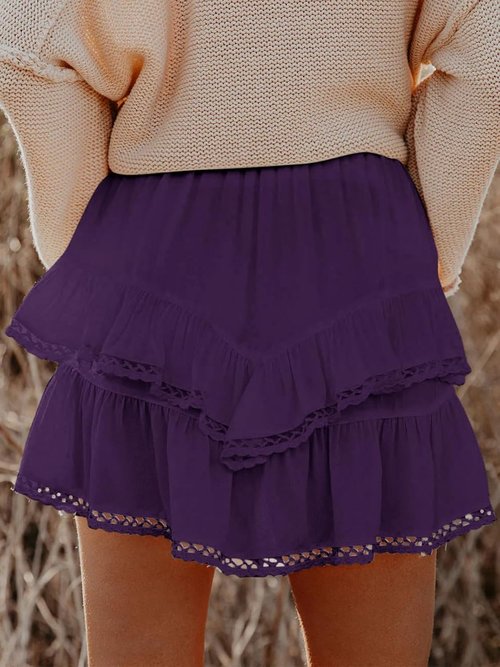 Aoudery Flowy Shorts - Casual Boho Ruffle Tiered High Waist Mini Skirts for Golf & Tennis