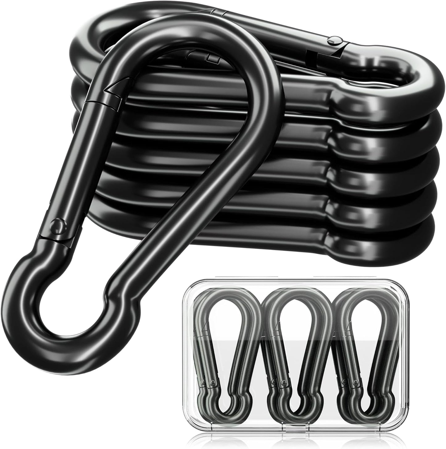 Sprookber Heavy-Duty Carabiner Clips - Iron Spring Snap Hooks for Keys & Outdoor Gear | Set of 6 (Black)