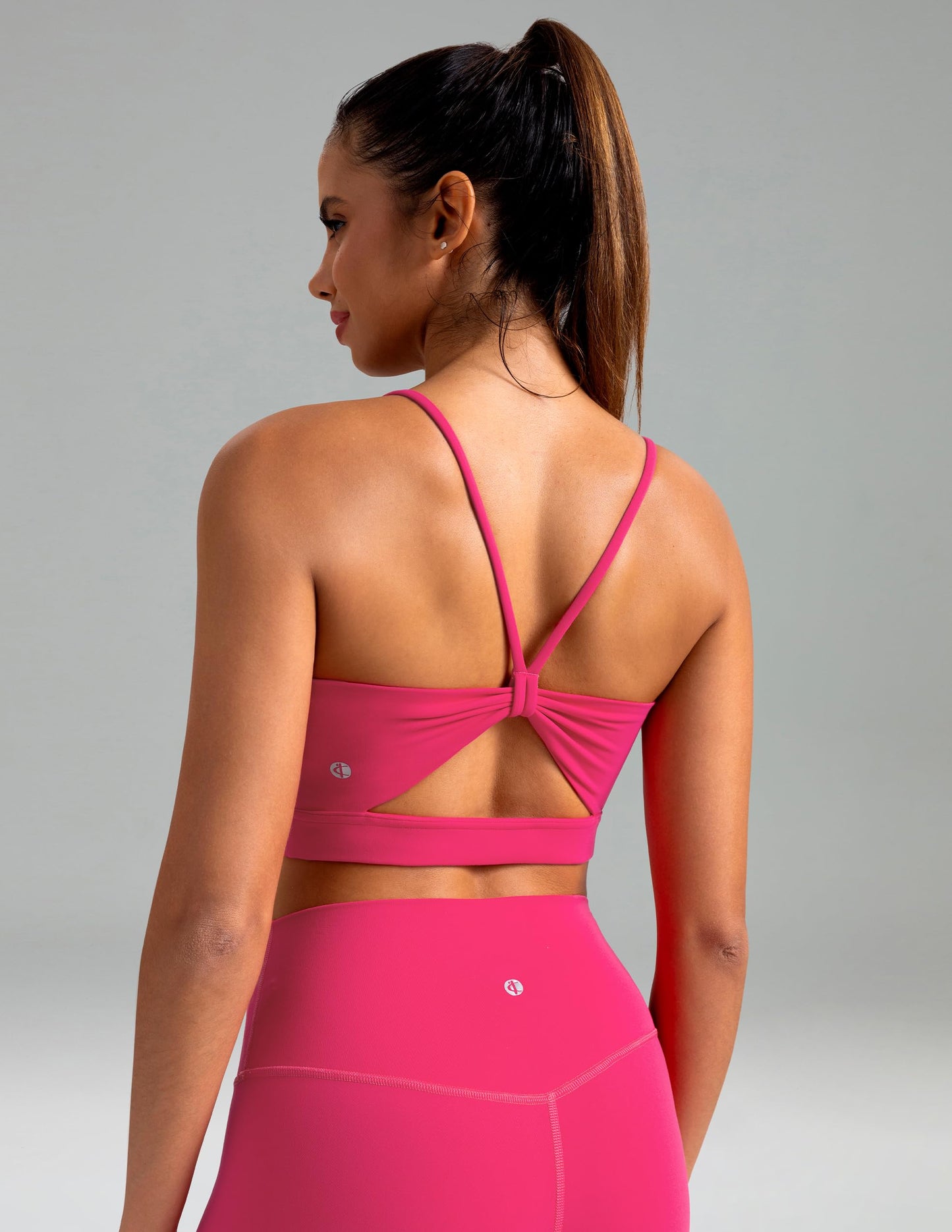 Colorfulkoala Women's Dreamlux Bowknot Strappy Sports Bras Light Impact Workout Yoga Tops (S, Raspberry)