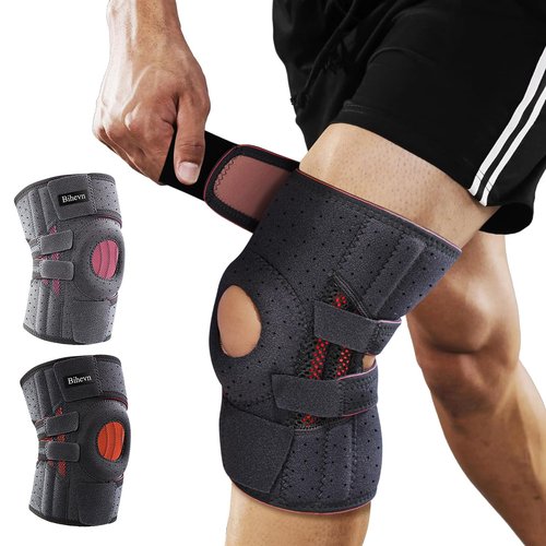 BIHEVN Knee Brace for Meniscus Tear, Arthritis, ACL & Knee Pain, Adjustable Support with Dual Side Stabilizers for Injury Recovery Black Size M (13.8-21")