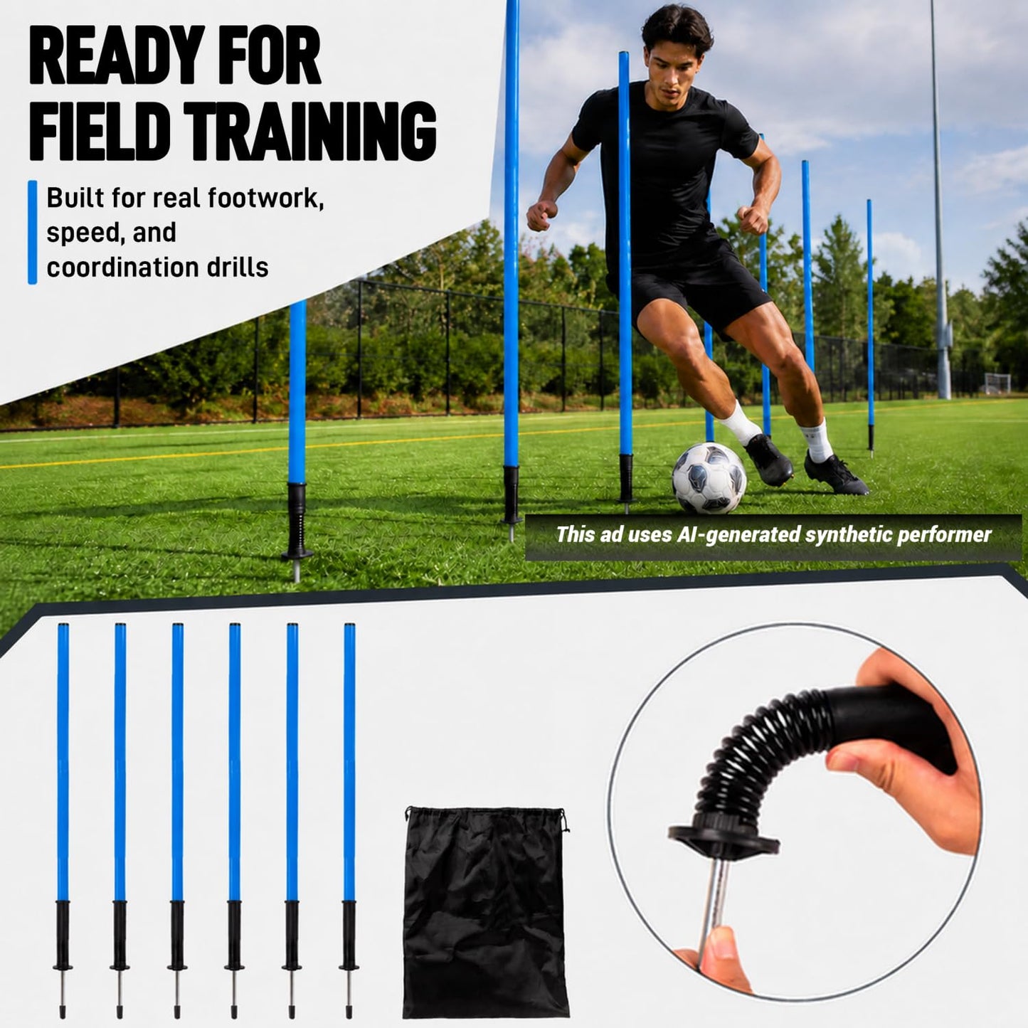 Nbguigdstr 6Pcs 5FT Agility Training Poles,Adjustable Speed and Agility Training Equipment,Sports Training Sticks (Blue)