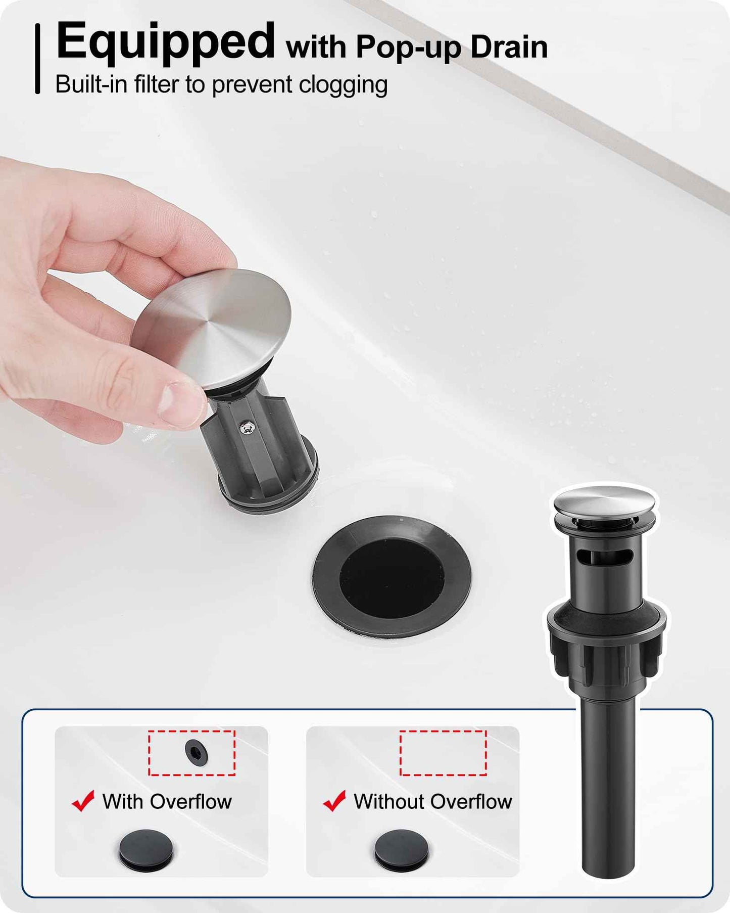 HEYMYTAP Brushed Nickel Bathroom Faucet Single Handle, Brass Bathroom Vanity Faucet 4 Inch Bathroom Sink Faucet 1 Hole or 3 Holes, Bathroom Faucets with Deck Plate & Pop-up Drain, No Noise