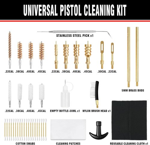 Gun Cleaning Kit - 25-in-1 Universal Handgun Cleaning Set for .22/.223/5.56mm & .357/.38/9mm