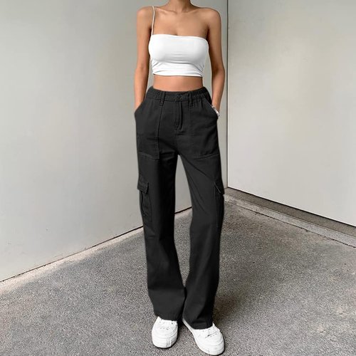 Lepunuo Cargo Pants - High Waisted Baggy Stretchy Wide Leg Y2K Streetwear with 6 Pockets