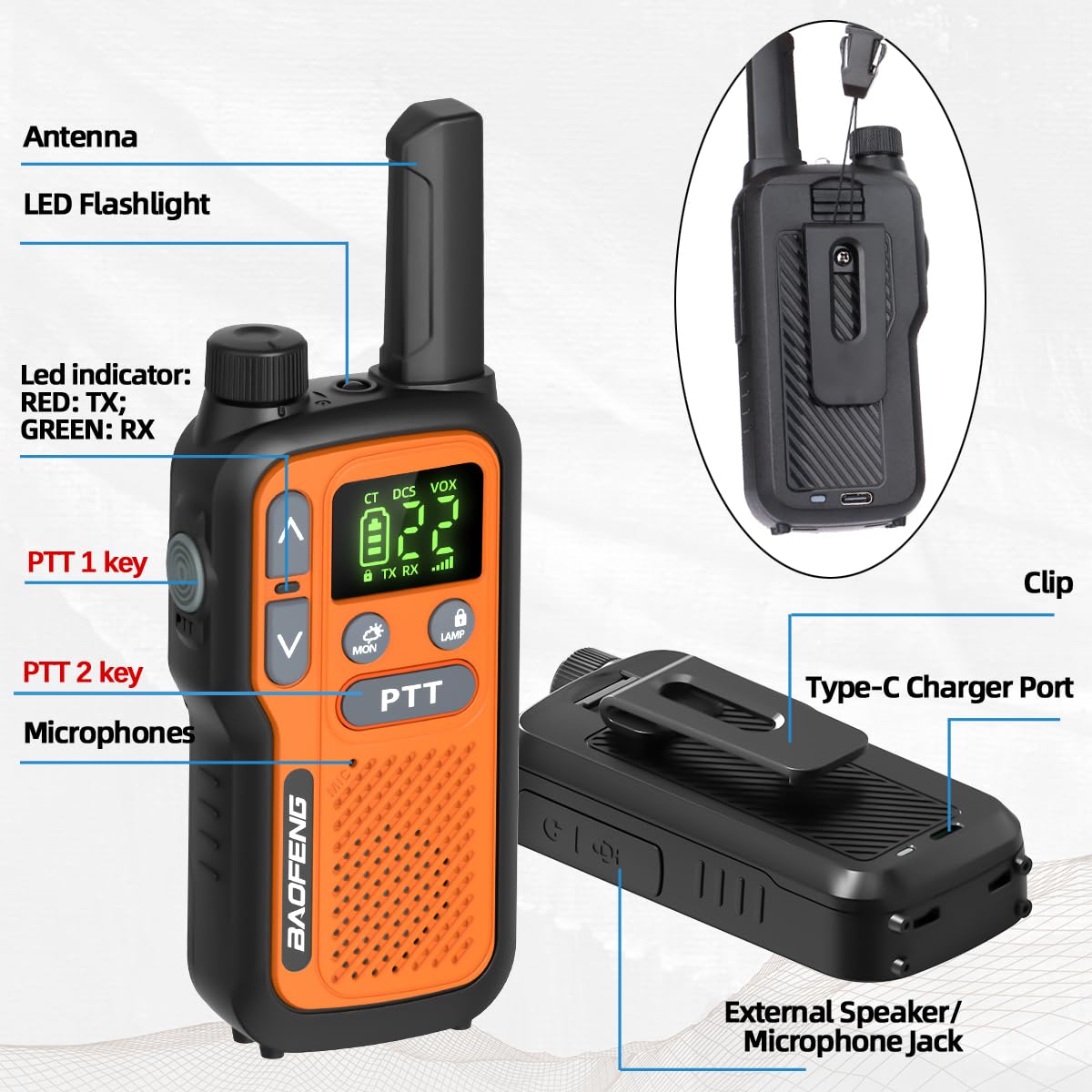 Walkie Talkies Long Range for Adults,Rechargeable Walkie Talkies FRS NOAA Family Emergency Walky Talky,Portable 2 Way Radios with Earpiece 1500mAh VOX USB-C Charger for Camping Hiking Cruise,4Pack