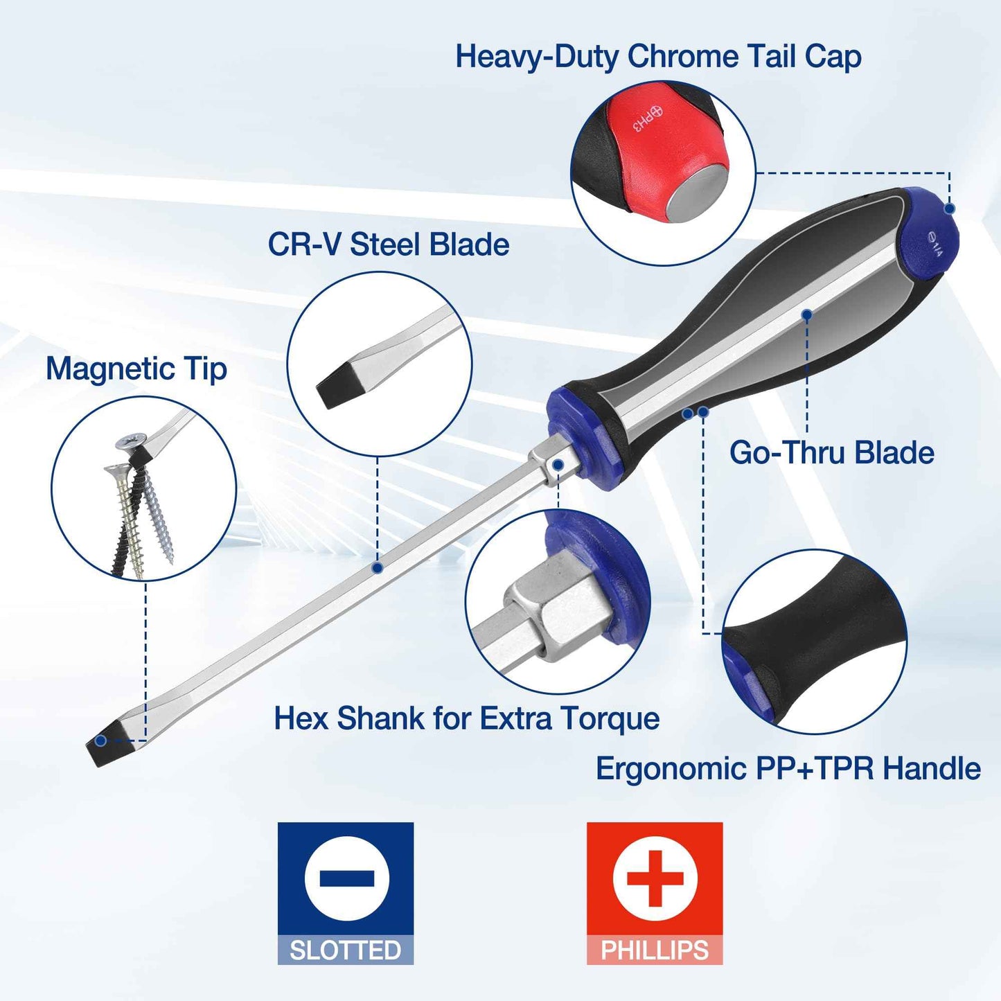WORKPRO Magnetic Screwdriver Set 12-Piece, Go-Thru Screw Driver Set Kit with Wall Mount Rack, Includes Slotted & Phillips Screwdrivers, Magnetic Screwdriver with Magnetizer Demagnetizer Tools
