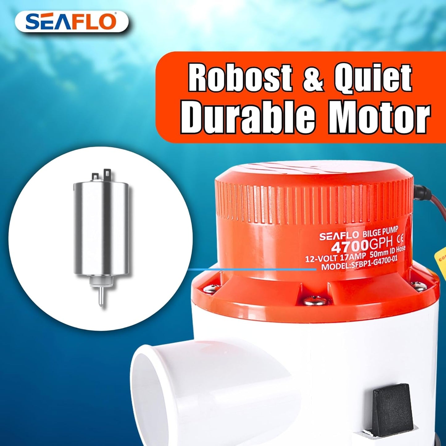 SEAFLO 01 Series 4700 GPH Bilge Pump - 12V Marine Submersible Pump with Anti-Airlock Protection & 4-Year Warranty